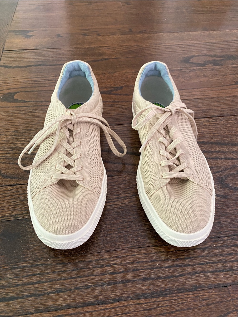 Rothy’s Beige The Lace Up Sneakers with Blue Trim -ONLY WORN ONCE
